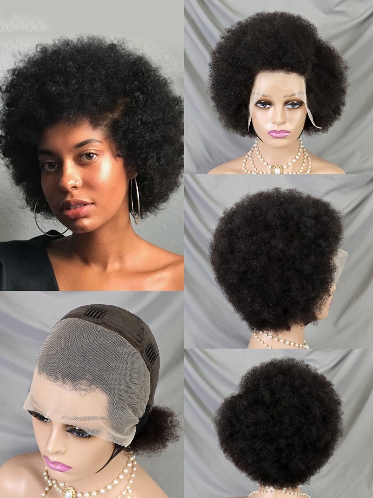 Cheap High Puff Afro Kinky Curly Wig Full Frontal 13x4 Short Bob Lace Front Wig Glueless Short Pixie Cut Human Hair Wigs
