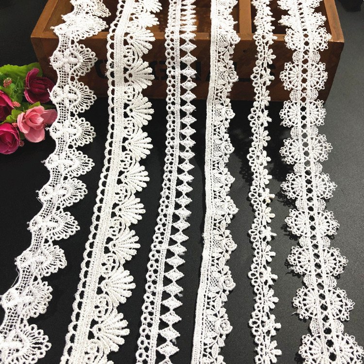 Wholesale Border Clothing Accessories Embroidery Lace Fabric White Cotton Ribbon Lace Trim