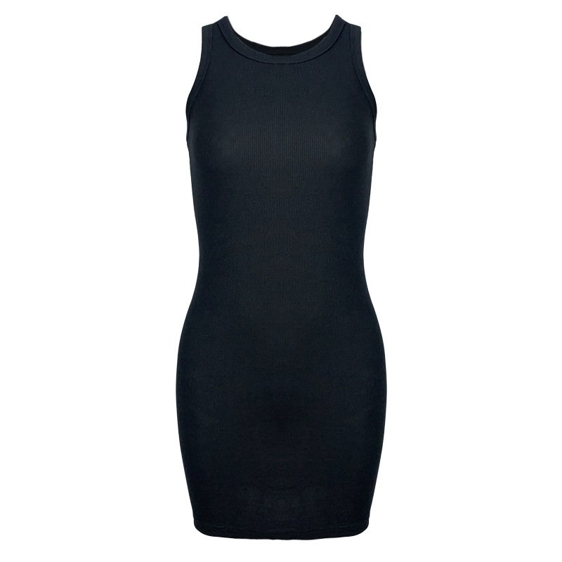 Wholesale Custom Logo Cotton Ribbed Knitted Bodycon Midi Dress Women White Solid Tank Top Dresses