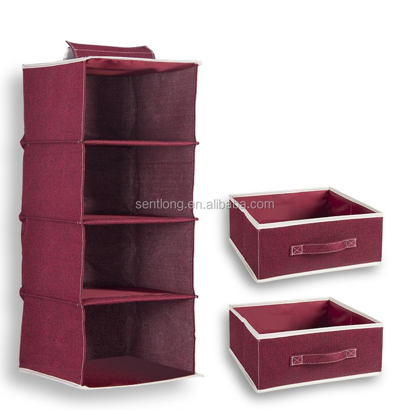 hanging ramie cotton cloth organizer bins case box storage red