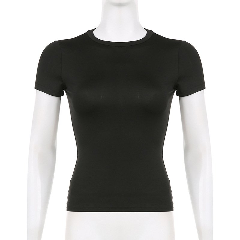 2024 Custom logo Baby Tee Women's t-shirts wholesale Crop Top Puff Rhinestone Plain Sexy Fitted Thin Blank Shirt for Woman