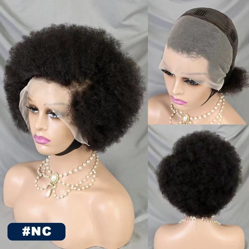 kinky curly short lace front human hair wig afro style