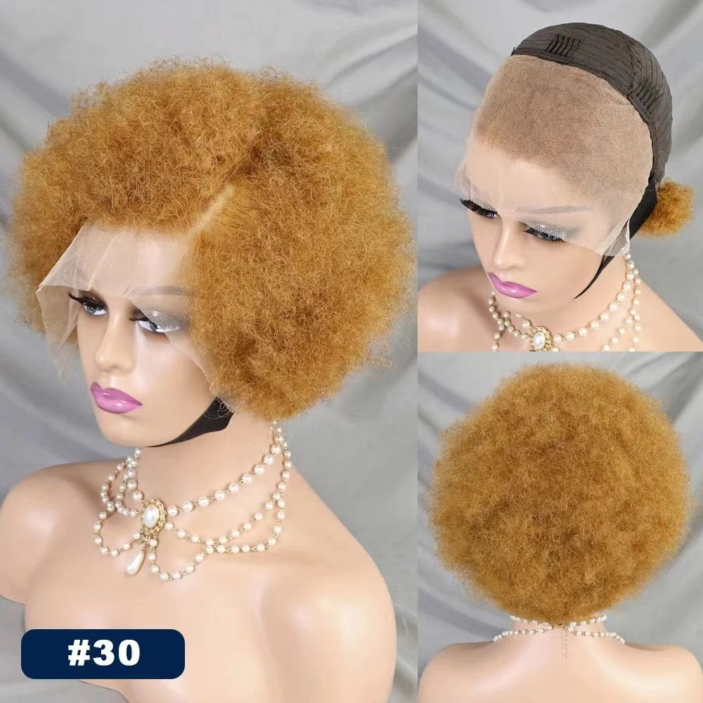 kinky curly short lace front human hair wig afro style