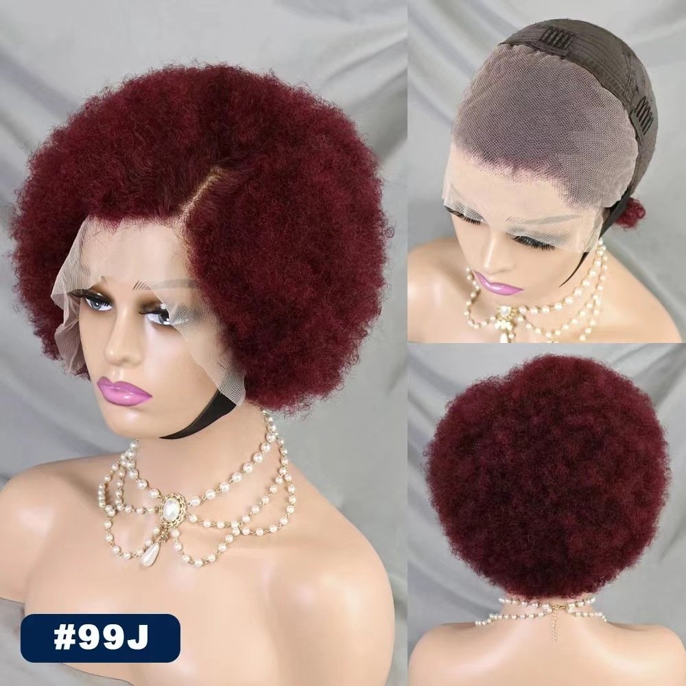kinky curly short lace front human hair wig afro style