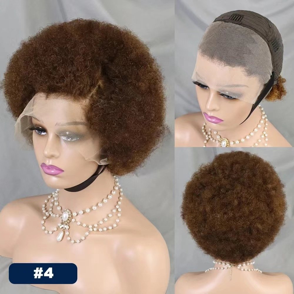 kinky curly short lace front human hair wig afro style