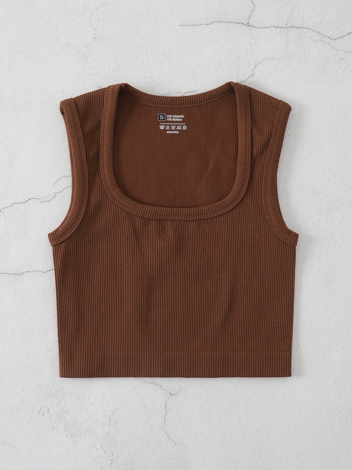2024 New Cropped Women's Solid Square Collar Tank Top Seamless Streetwear Stretch Rib Knit Sleeveless Casual Tank Top Women