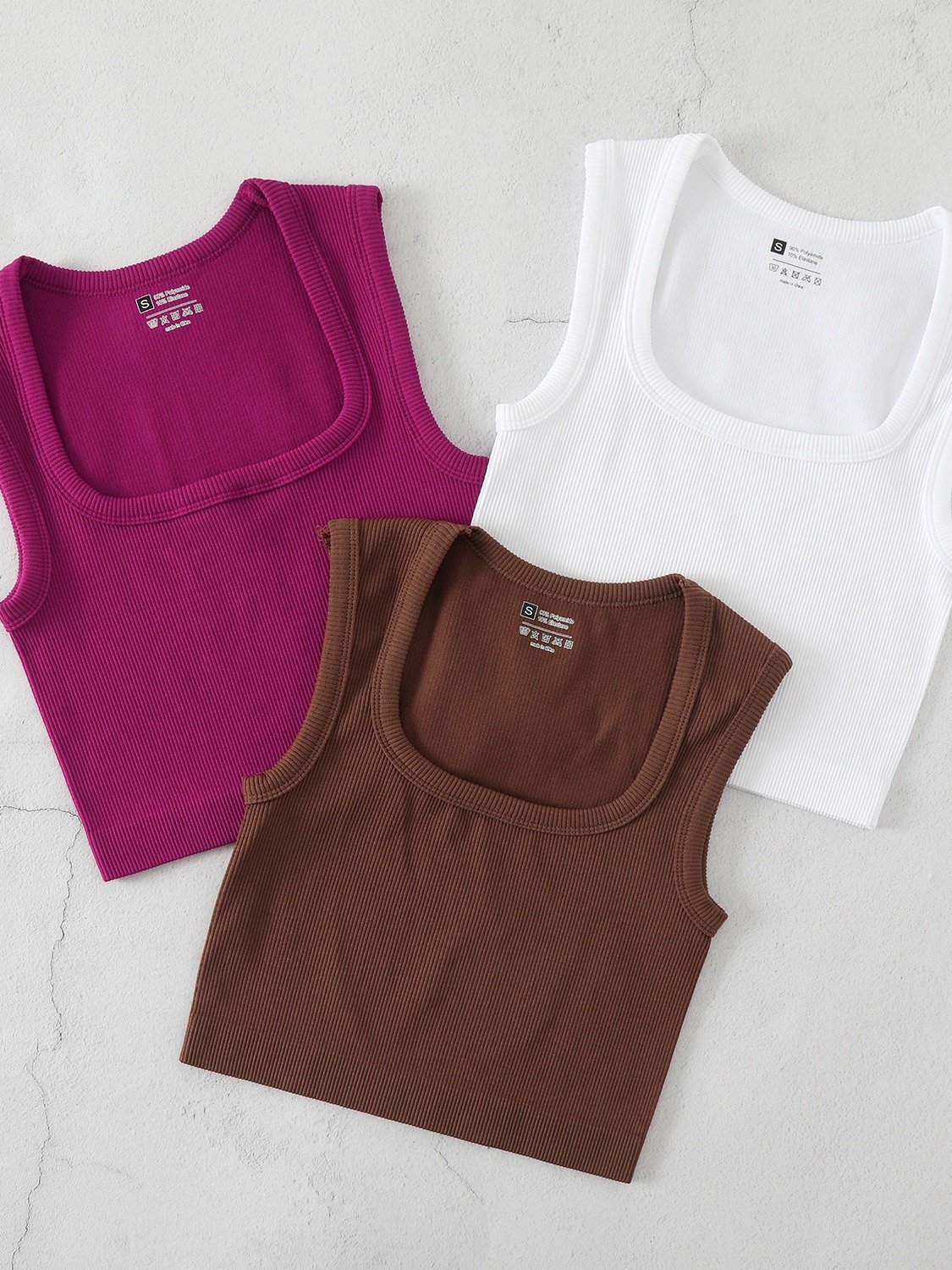 2024 New Cropped Women's Solid Square Collar Tank Top Seamless Streetwear Stretch Rib Knit Sleeveless Casual Tank Top Women
