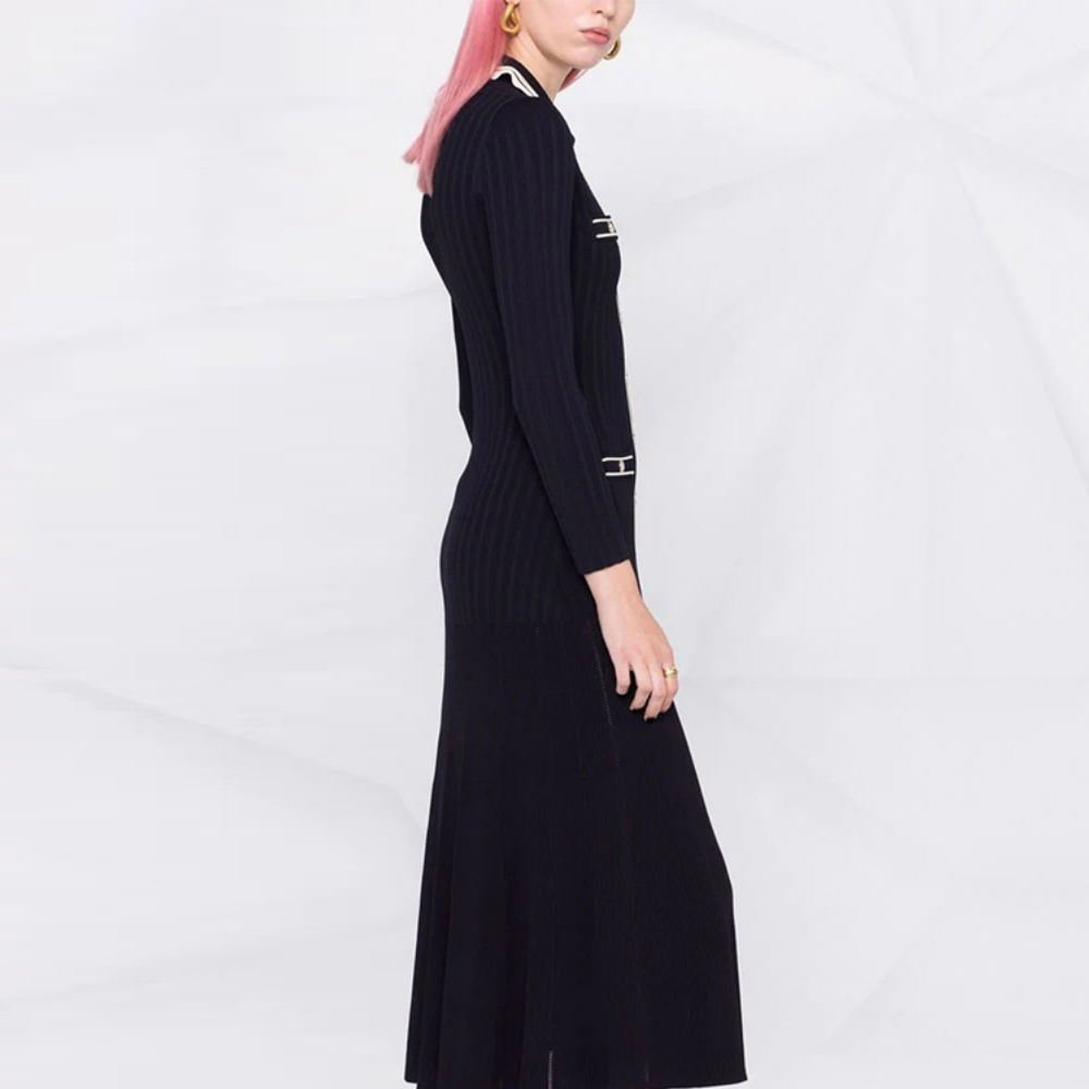 Knitwear Sweater Manufacturers Custom Logo Small Fragrance Designer Luxury Women's Rib Knit Dress Modest Sweater Dress