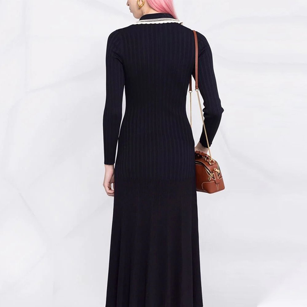 Knitwear Sweater Manufacturers Custom Logo Small Fragrance Designer Luxury Women's Rib Knit Dress Modest Sweater Dress