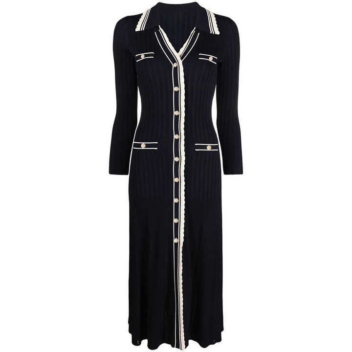 Knitwear Sweater Manufacturers Custom Logo Small Fragrance Designer Luxury Women's Rib Knit Dress Modest Sweater Dress