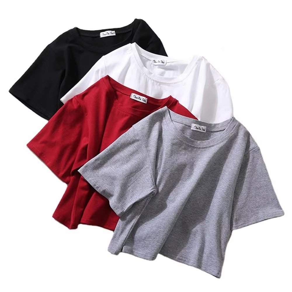 Custom White Woman T-Shirt Printed Plain Ladies Black T-shirt Printing Blank Cotton Loose Crop Top Women T-Shirts