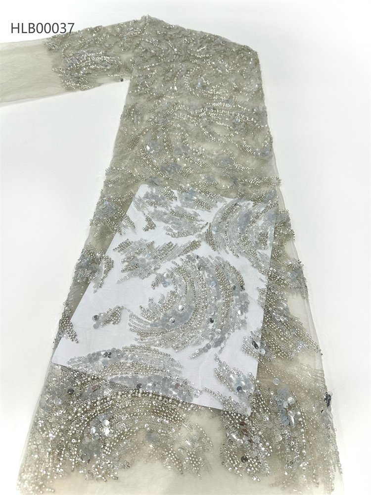 novel design low price lace fabric Hot White French beaded sequins fabric mesh lace for Bridal wedding dress