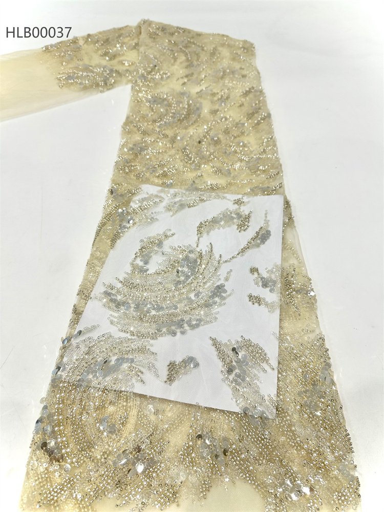 novel design low price lace fabric Hot White French beaded sequins fabric mesh lace for Bridal wedding dress