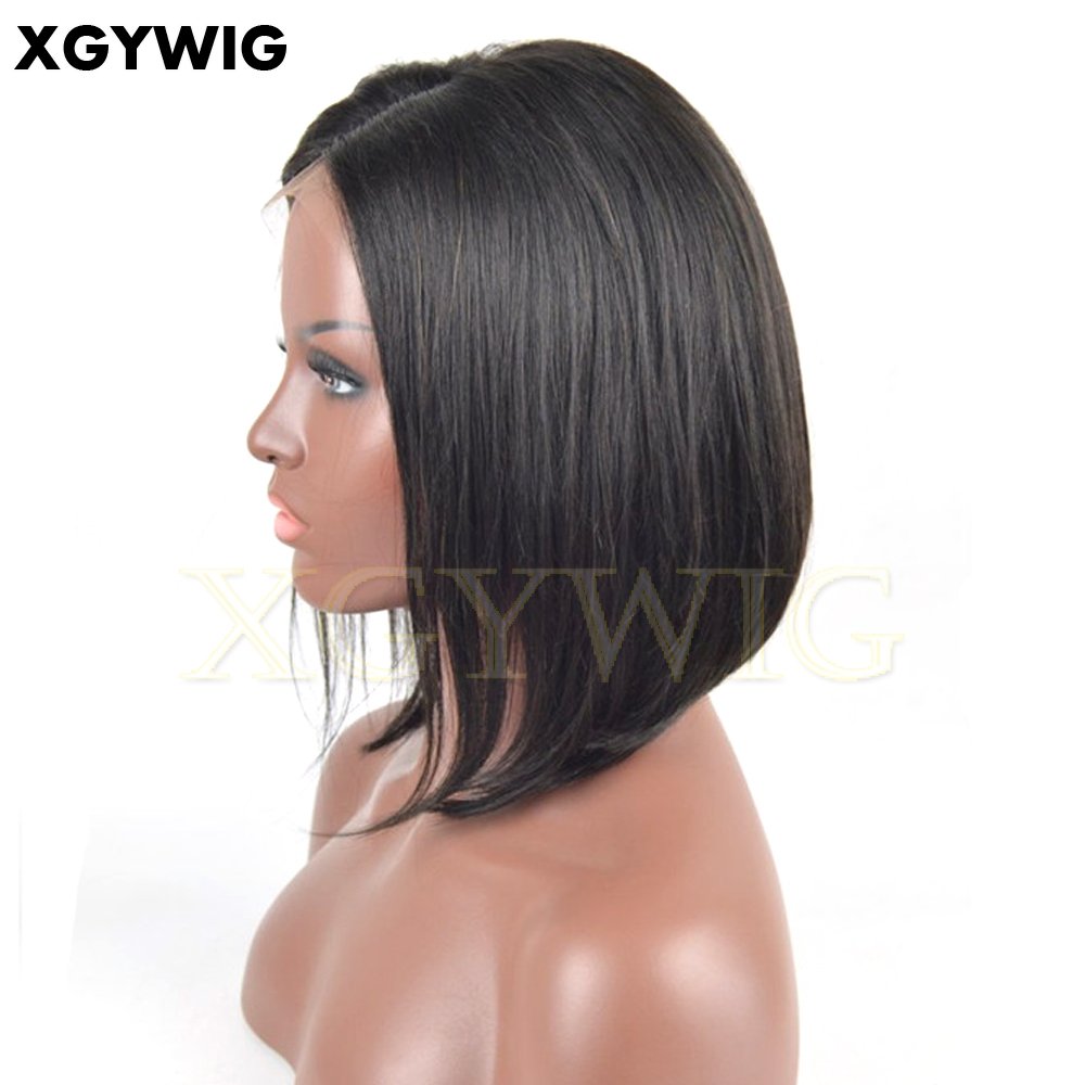 Factory Stock 100% Indian virgin remy human hair short style 10" transparent lace straight glueless lace front BOB cut wigs