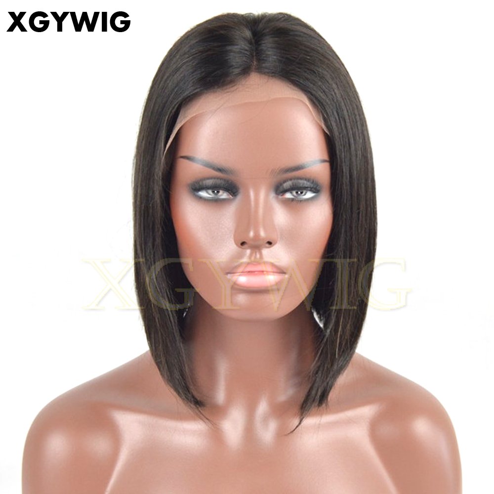 Factory Stock 100% Indian virgin remy human hair short style 10" transparent lace straight glueless lace front BOB cut wigs
