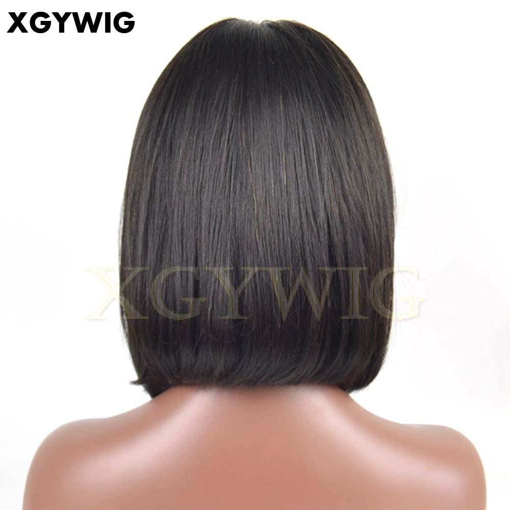 Factory Stock 100% Indian virgin remy human hair short style 10" transparent lace straight glueless lace front BOB cut wigs