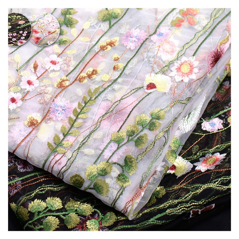 3D Tulle Lace Fabric Polyester Twill Fabric For Flower Embroidery Fabric