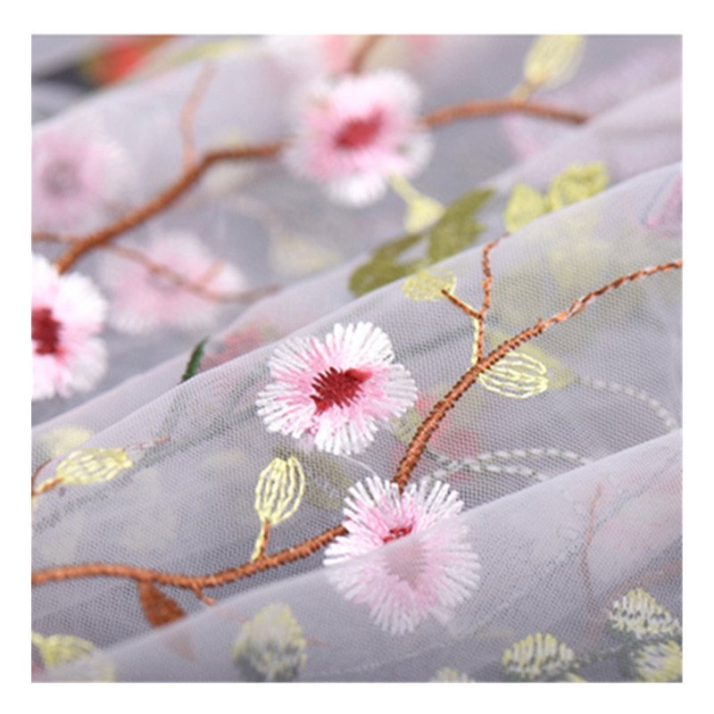 3D Tulle Lace Fabric Polyester Twill Fabric For Flower Embroidery Fabric