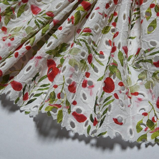 HA-7331J Wholesale top selling red floral printed lace 100% cotton embroidery fabric for garment