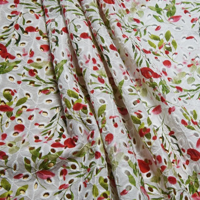 HA-7331J Wholesale top selling red floral printed lace 100% cotton embroidery fabric for garment
