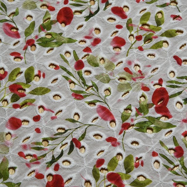 HA-7331J Wholesale top selling red floral printed lace 100% cotton embroidery fabric for garment