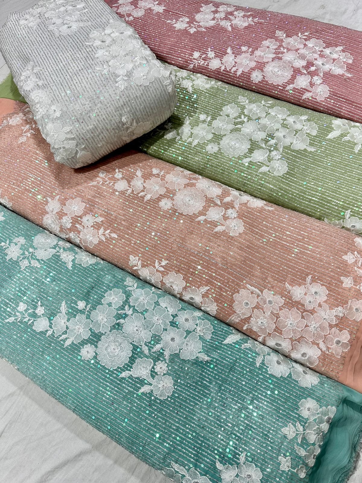 High Quality Viscose Georgette Embroidery Fabric Indian Exporter's Plain Style Printed Sequence Work Dress Fabric Woven Knit