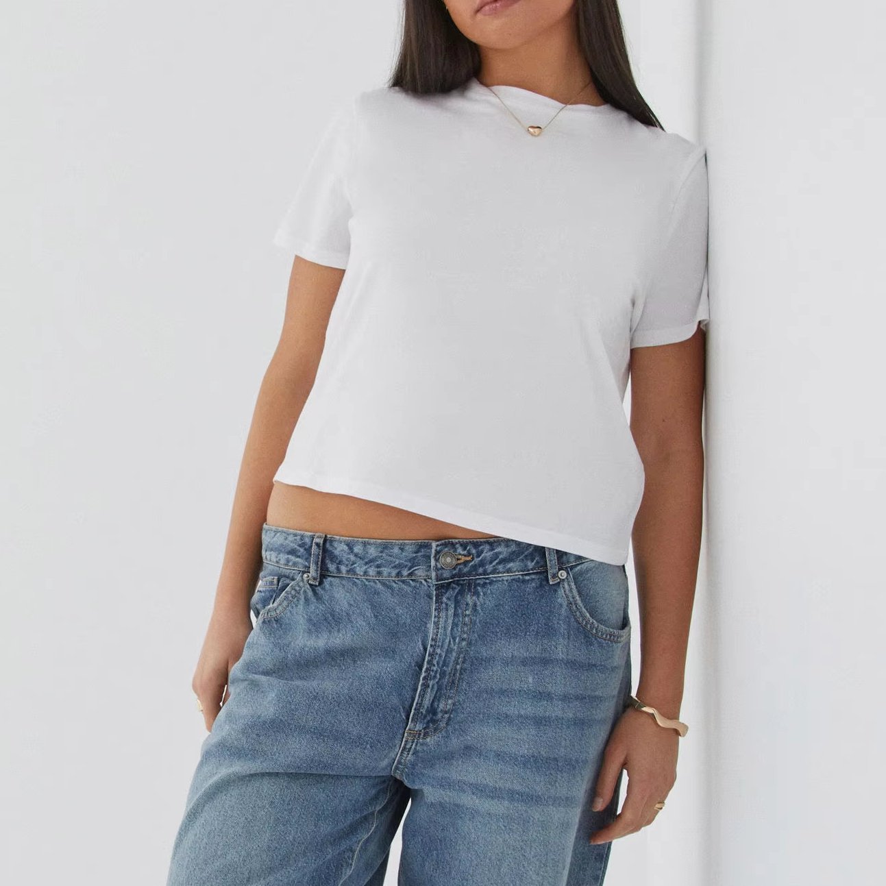 Runwaylove R424 White t-shirt Basic blank design t-shirt