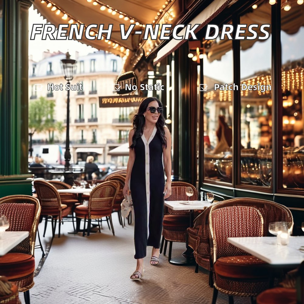 Early Spring Women's Elegant Sandro Dress New French Design Sexy Sleeveless V-Neck Knit Dress Black White Color Contrast Casual