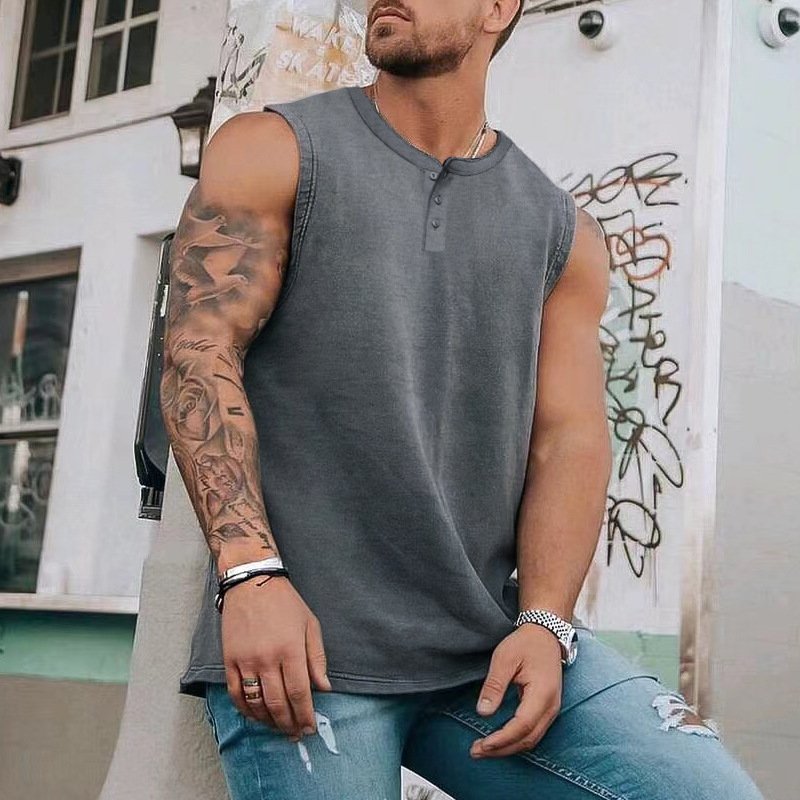 Plus Size Sleeveless Summer Plain Thick Vest Men Round Neck Gym Basketball Streetwear Men's Tank Top