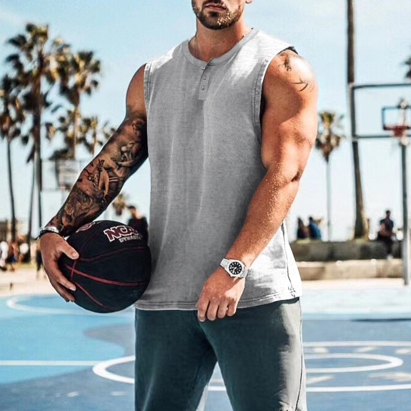 Plus Size Sleeveless Summer Plain Thick Vest Men Round Neck Gym Basketball Streetwear Men's Tank Top