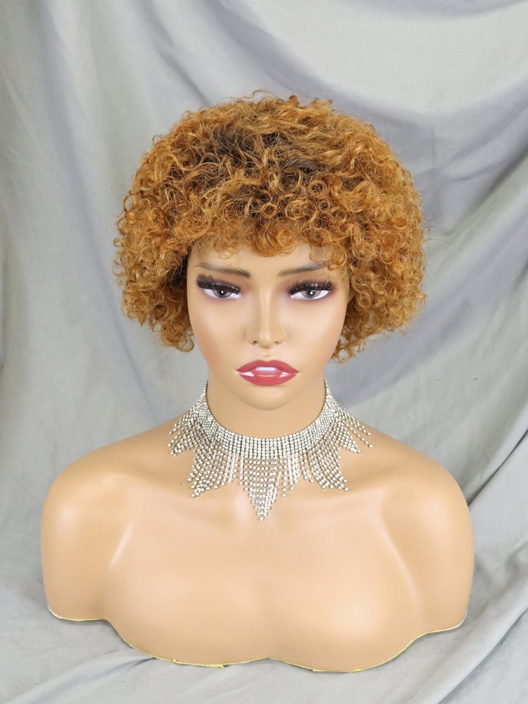 Short Human Hair Wigs Pixie Cut Curly Brazilian Full Non Lace Wigs For Black Women