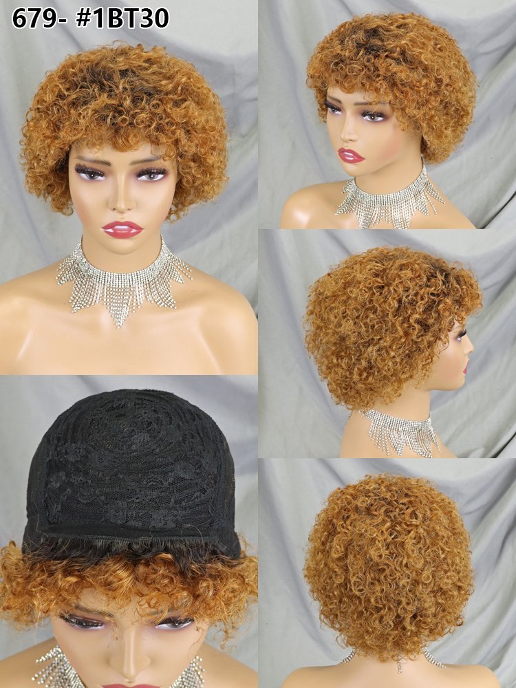 Short Human Hair Wigs Pixie Cut Curly Brazilian Full Non Lace Wigs For Black Women