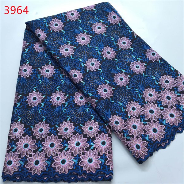 3964 Wholesale High Quality Mexico Cotton Embroidery Fabrics African Swiss Voile Lace Fabric With Rhinestones For Daily Clothing