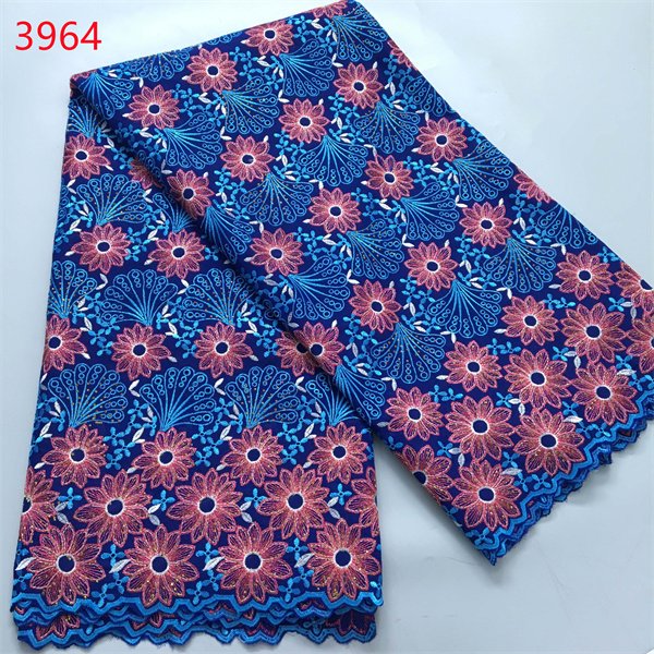 3964 Wholesale High Quality Mexico Cotton Embroidery Fabrics African Swiss Voile Lace Fabric With Rhinestones For Daily Clothing