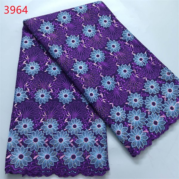 3964 Wholesale High Quality Mexico Cotton Embroidery Fabrics African Swiss Voile Lace Fabric With Rhinestones For Daily Clothing