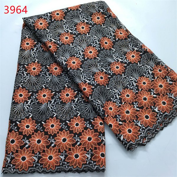 3964 Wholesale High Quality Mexico Cotton Embroidery Fabrics African Swiss Voile Lace Fabric With Rhinestones For Daily Clothing