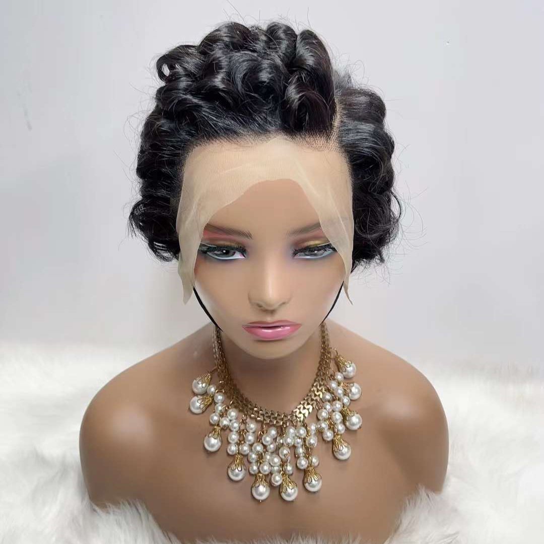 Perruque Pixie Cut Wig Human Hair Curly Bob Short Pixie Cut Lace Wig Bleached Knots Lace Frontal 13x4 Pixie Wig With Baby Hair