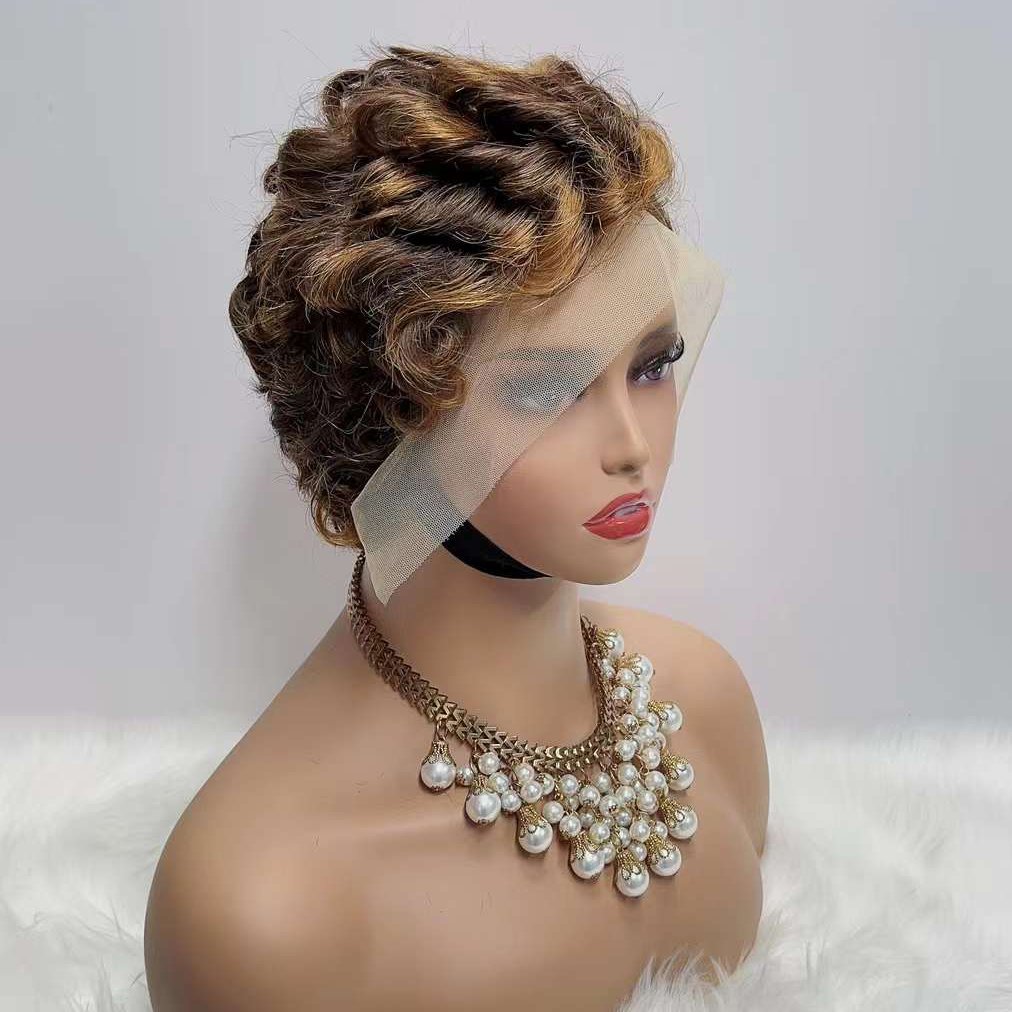 Perruque Pixie Cut Wig Human Hair Curly Bob Short Pixie Cut Lace Wig Bleached Knots Lace Frontal 13x4 Pixie Wig With Baby Hair