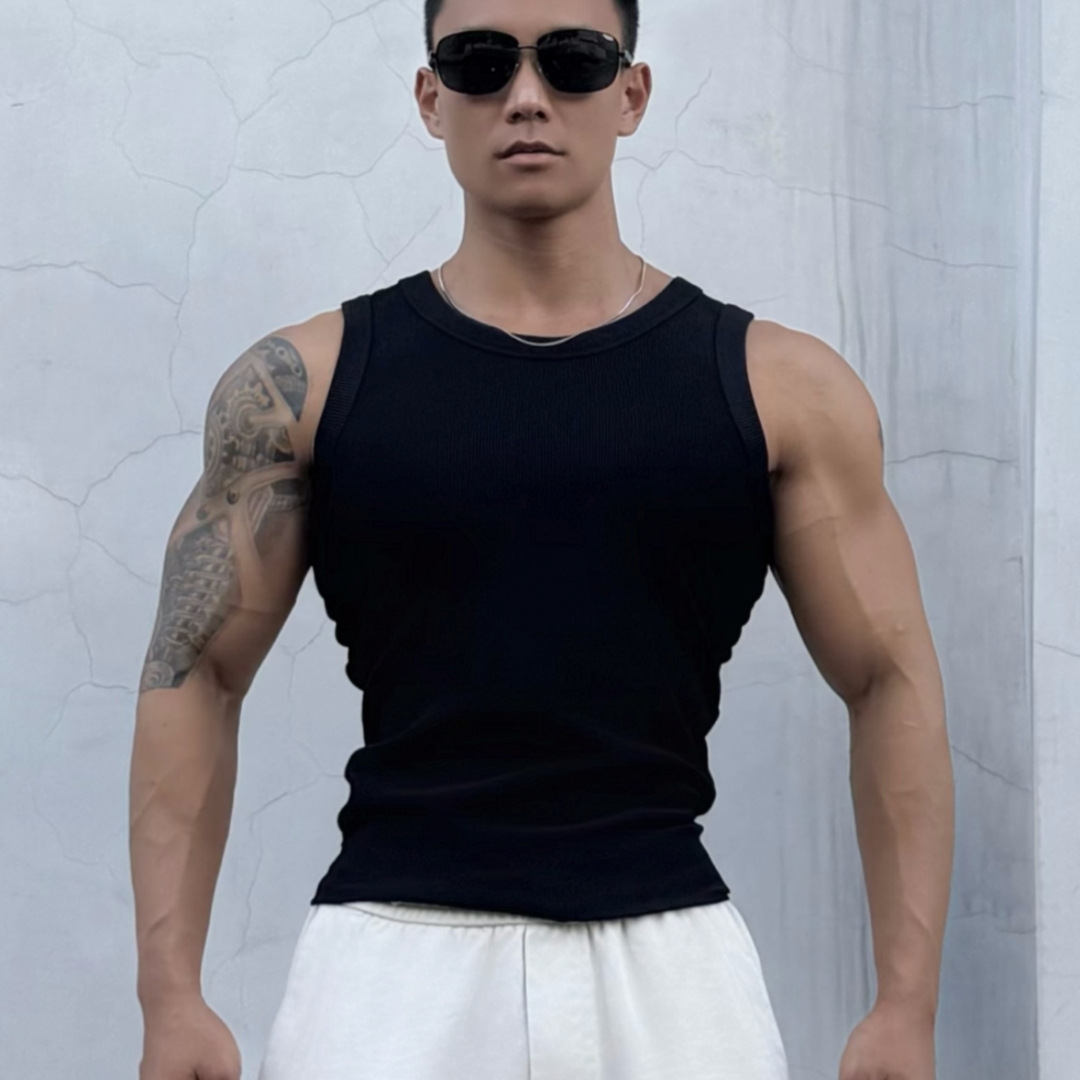 ET-113 Wholesale rib slim fit Men's tank tops sleeveless t-shirt Gym Fitness Running Singlet Tank Top Men Vest