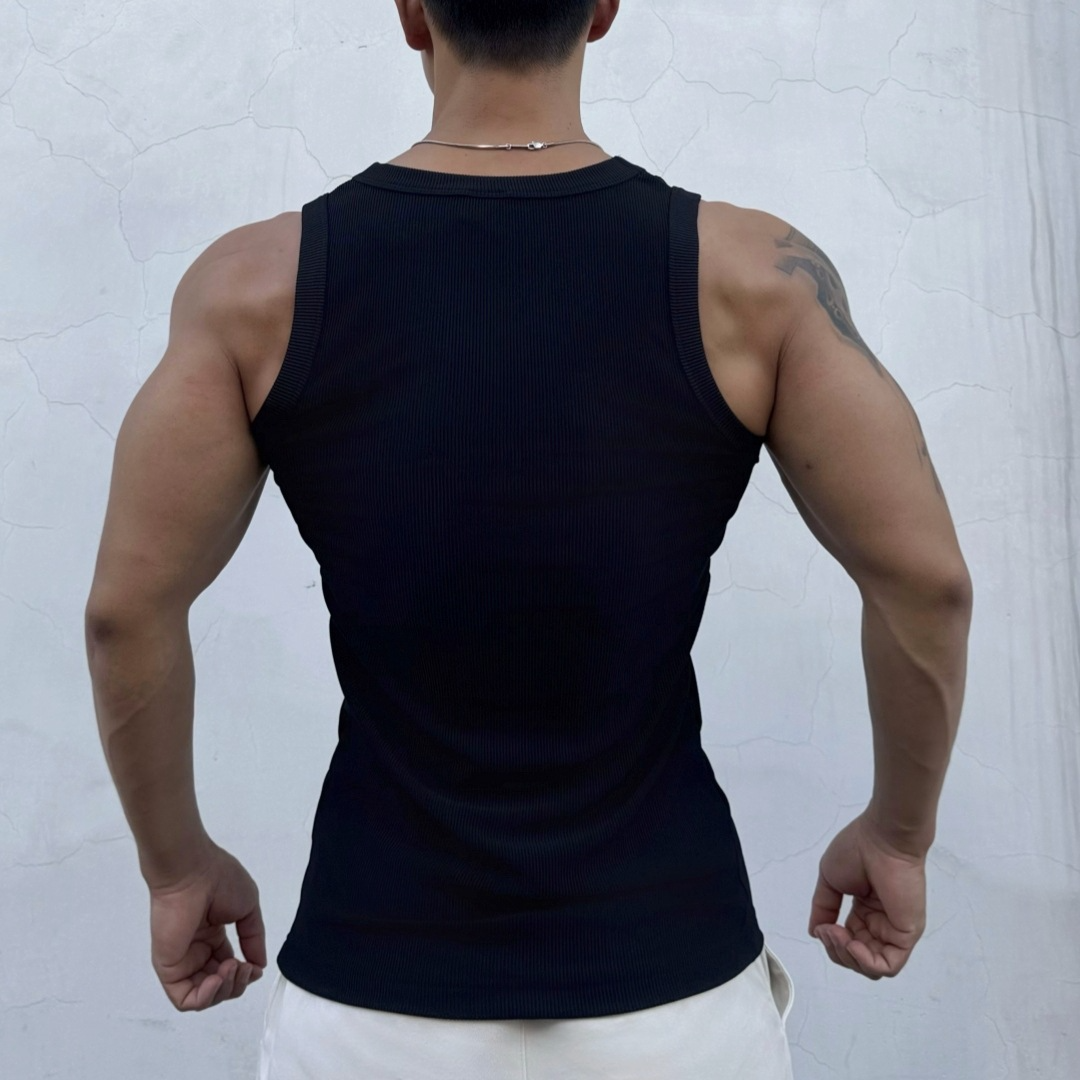 ET-113 Wholesale rib slim fit Men's tank tops sleeveless t-shirt Gym Fitness Running Singlet Tank Top Men Vest