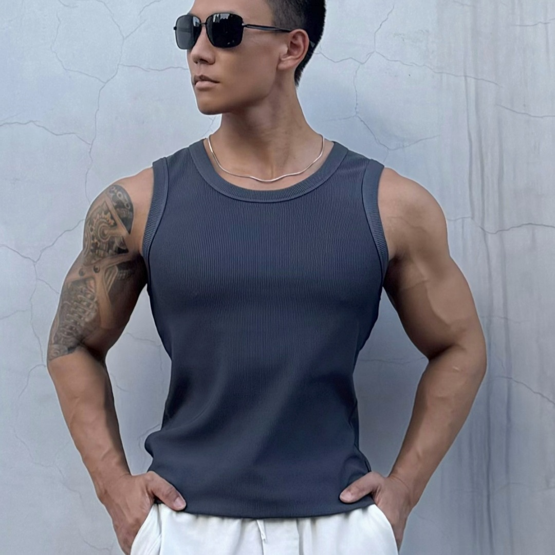 ET-113 Wholesale rib slim fit Men's tank tops sleeveless t-shirt Gym Fitness Running Singlet Tank Top Men Vest