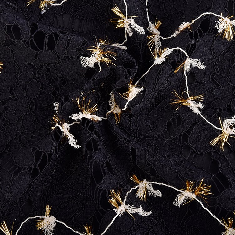 2023 Fashion Women Dress Embroidery Fabric Abstract Design Viscose Nylon Black Cord Lace Embroidery Fabric