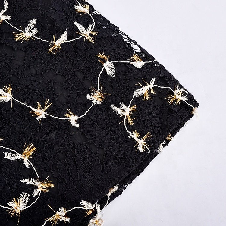2023 Fashion Women Dress Embroidery Fabric Abstract Design Viscose Nylon Black Cord Lace Embroidery Fabric