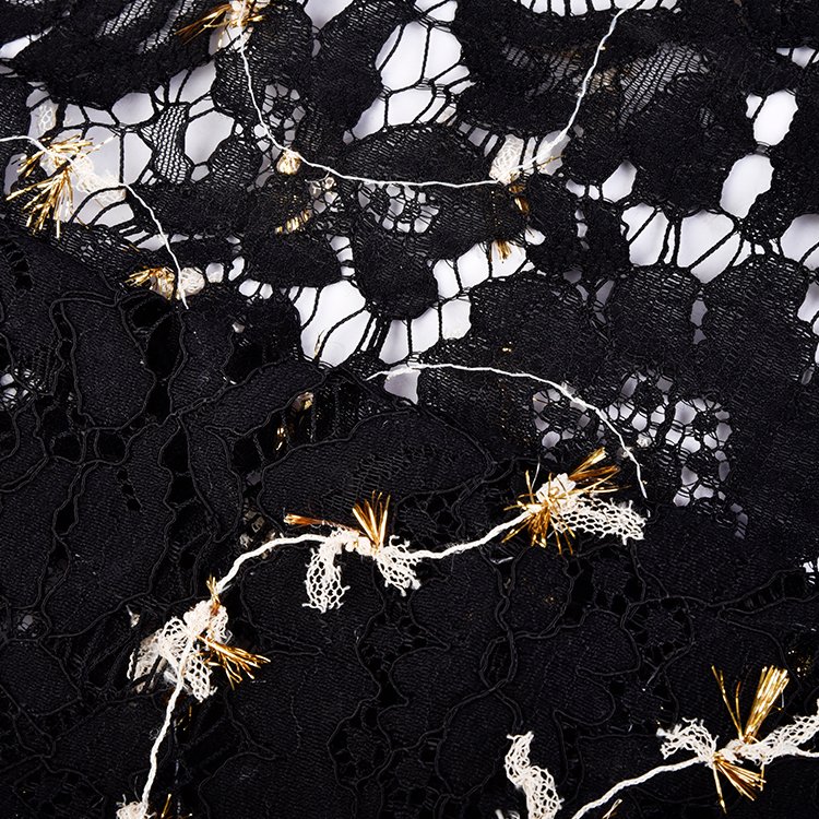 2023 Fashion Women Dress Embroidery Fabric Abstract Design Viscose Nylon Black Cord Lace Embroidery Fabric