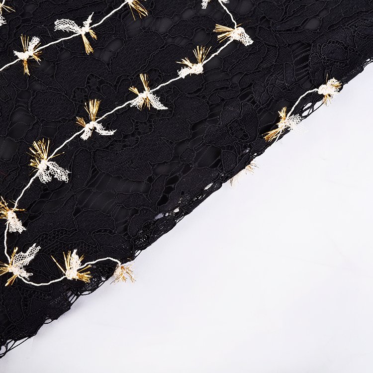 2023 Fashion Women Dress Embroidery Fabric Abstract Design Viscose Nylon Black Cord Lace Embroidery Fabric