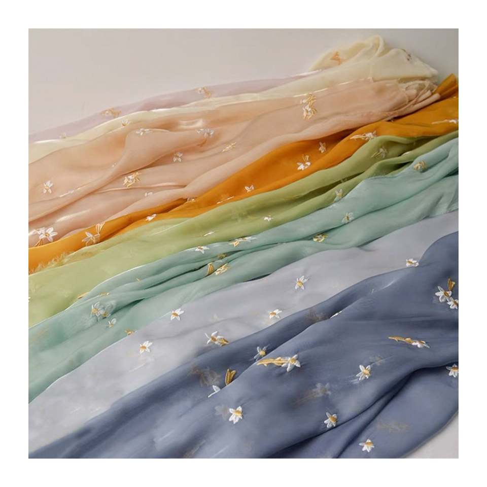 Sparkly silk fabric embroidered small floral chiffon sparkly silk satin for dresses