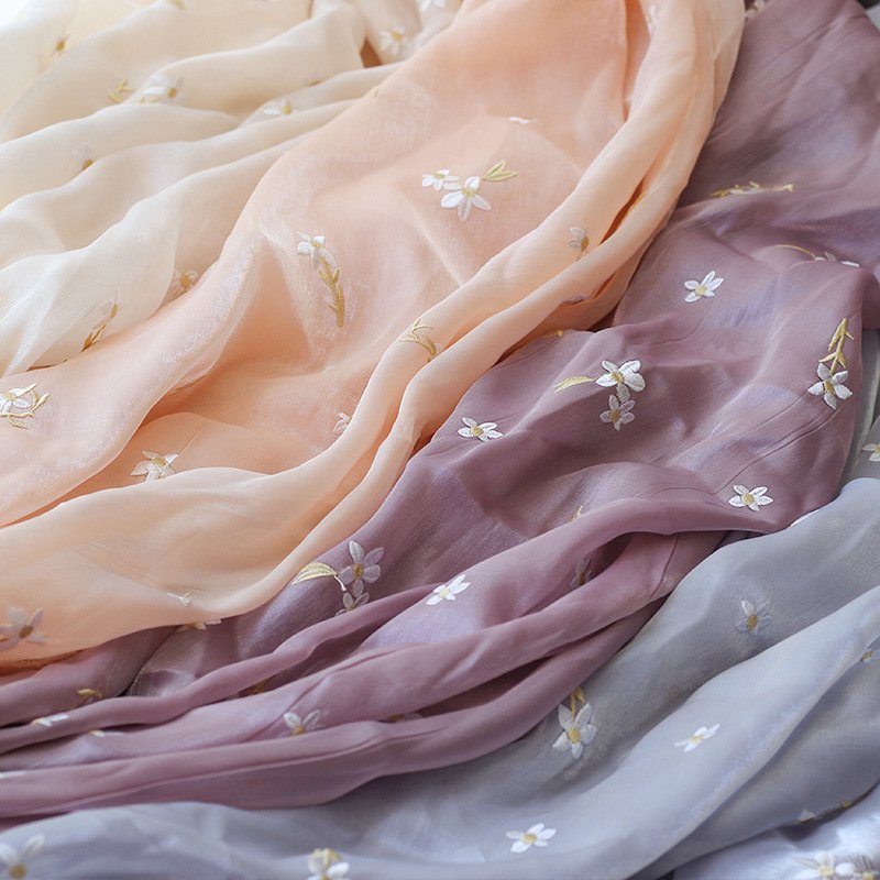Sparkly silk fabric embroidered small floral chiffon sparkly silk satin for dresses