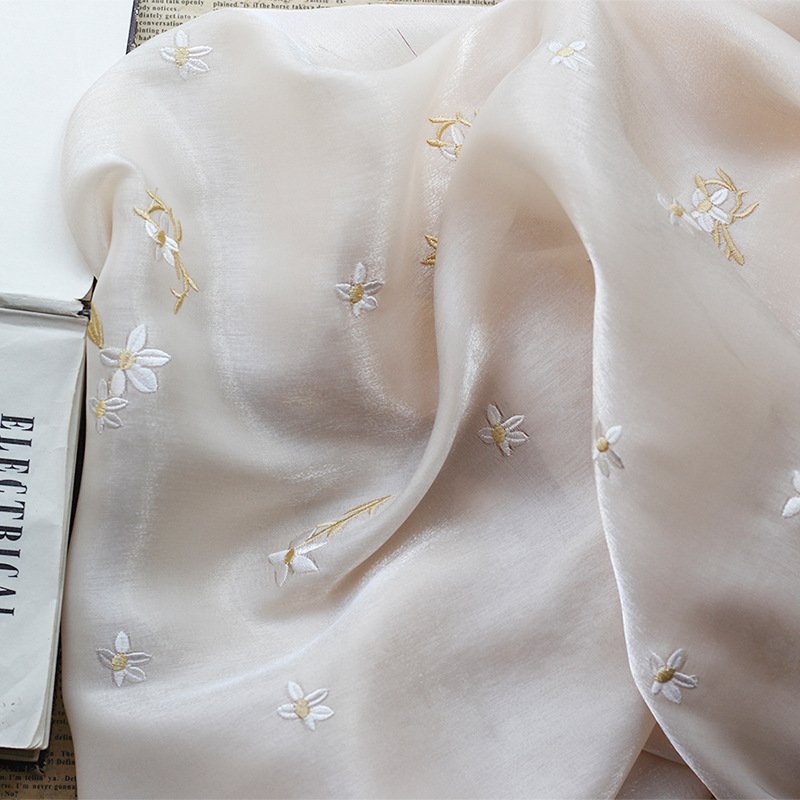 Sparkly silk fabric embroidered small floral chiffon sparkly silk satin for dresses