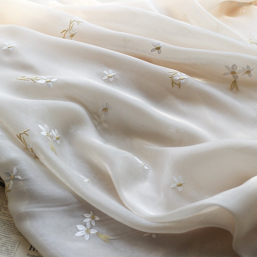 Sparkly silk fabric embroidered small floral chiffon sparkly silk satin for dresses