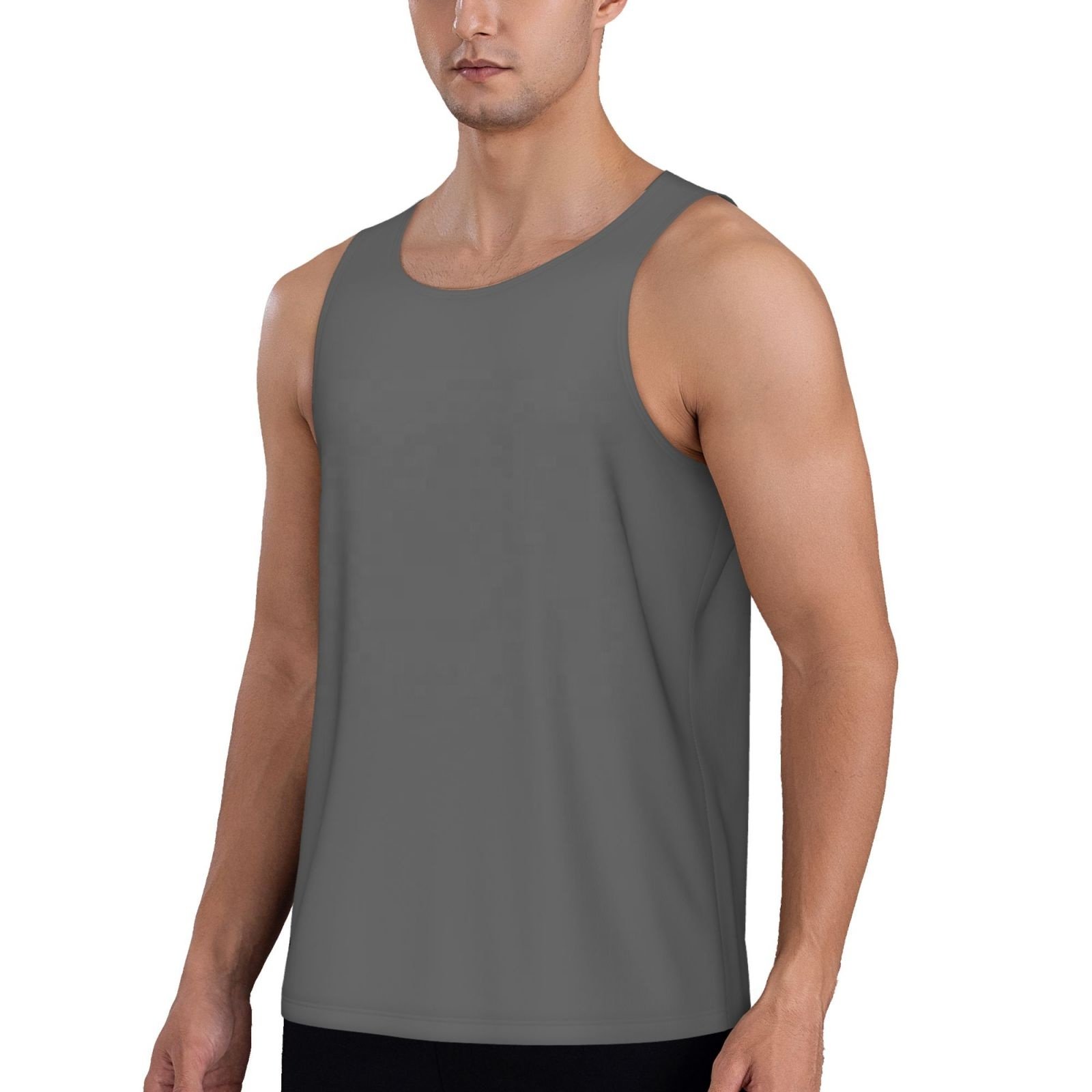 High Quality Fitness Bodybuilding Custom Designs Basics Gym Tank Tops Gray Men Singlet Casual 100% Polyester Street wear Vest